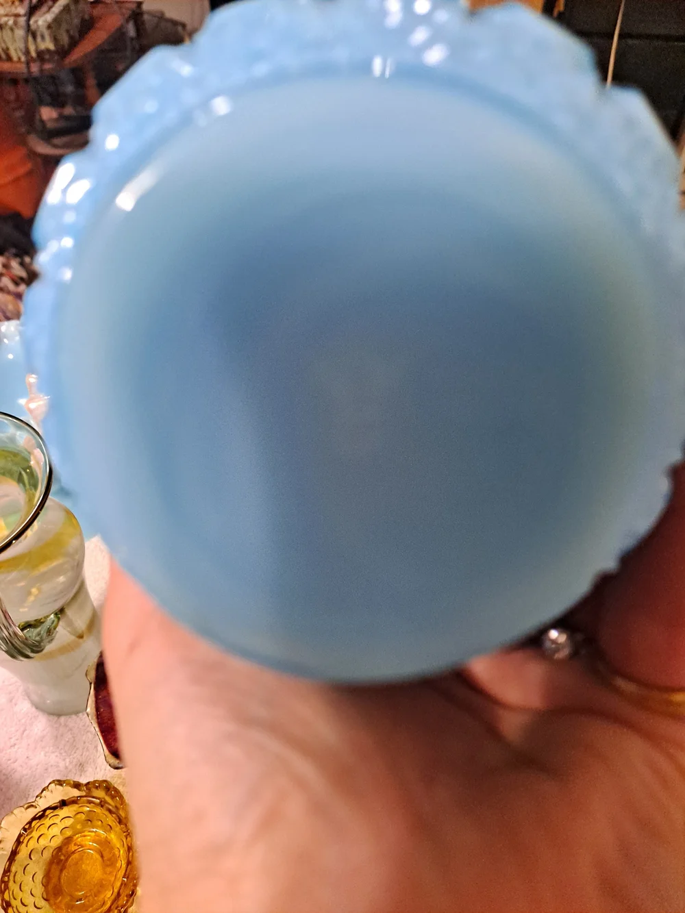 OVG Blue Ruffled Milk Glass Vase - Picture 3 of 3
